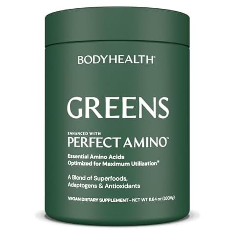BodyHealth Greens Enhanced with PerfectAmino - Daily Superfood Green Apple Smoothie Powder with Vegetables, Fruit, Antioxidants, Prebiotics, Probiotics, Fiber, and Protein - 30 Servings Cover