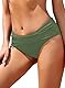 SHEKINI Frauen Ruched Bikinihosen Mittelhohe Badehose Verstecken Bauch Briefs Hipster Damen Klassisch Mäßige Abdeckung Badehose Shorts（M, Olivgrün）