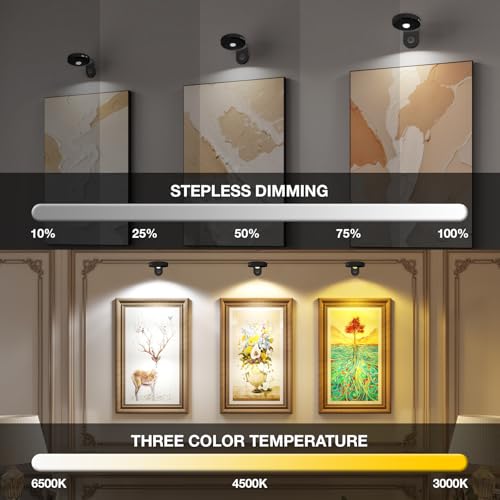 Image of Picture Lights for Wall Wireless with Magnetic,2000mAh Rechargeable Picture Frame lights with Dimmable,Puck Lights with Remote Control,Art Lighting for Paintings,Counter, Shelf,Bookcase(4 Pack,Black)