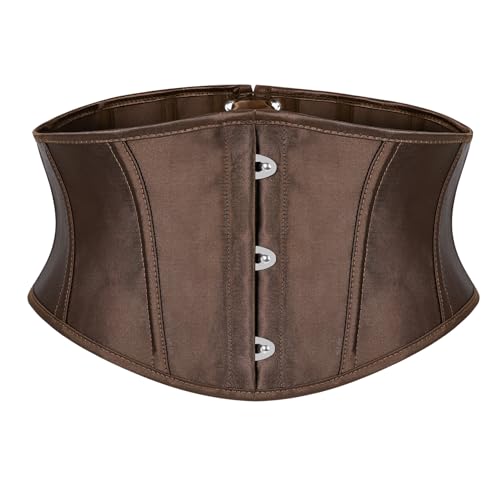 JASGOOD Corset Wide Belt for Women Boned Lace Up Underbust Renaissance Steampunk Pirate Halloween Belt,Coffee