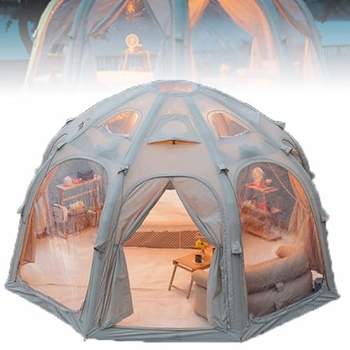 HLGKBY Inflatable Tents for Camping, 5x5m Large Canvas Blow Up Tent, Luxury Geodesic Dome Tents with Transparent Windows, Easy Setup Waterproof Starry Sky Dome Tent Oxford Cloth Tent