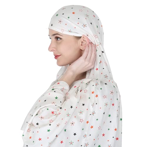 Image of Cotton Long Scarf Cum Mask Scarves Usable for Vehicle Driver | White Printed Design Fabric | Universal Size | Soft & Breathable Sun Protection | For Girl & Women