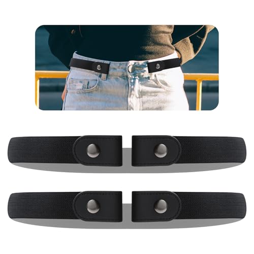 2 Pack Women No Buckle Elastic Stretch Belt, Comfortable Adjustable Mens Invisible Elastic Stretch Belt
