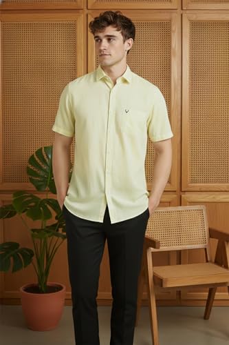 Image of Allen Solly Men's Linen Casual Shirt | Solid | Half Sleeve | Breathable Premium Linen | Summer & Vacation Wear