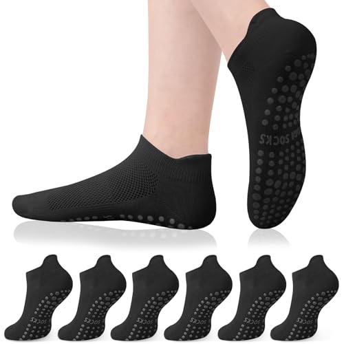 YSense 6 Pairs Pilates Socks with Grips for Women Non Slip Grip Socks Yoga Socks for Ballet Athletic Workout Hospital