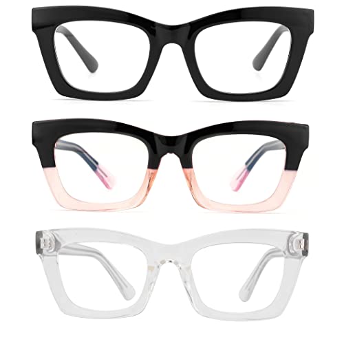 Image of 3 pack style Spring hinge Readers Blue Light Blocking Computer Square Reading Glasses for Women Men