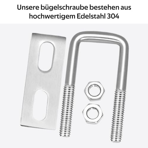 HAPPOW 4 Stück U Bügel mit Gewinde, U-Schrauben M8 60x120mm, Bügelschraube Edelstahl 304, U Bügel mit Muttern und Rahmenplatte, für Abschleppen, Autos und SchiffeReparatur Von Pipelines
