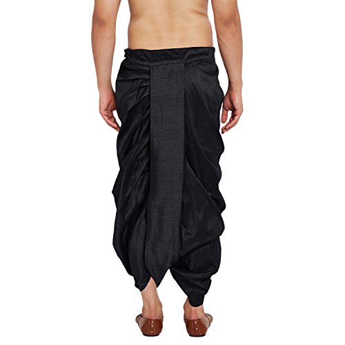 Image of SOJANYA (Since 1958 Mens Black Stitched Dupion Silk Dhotis, Size: Freesize