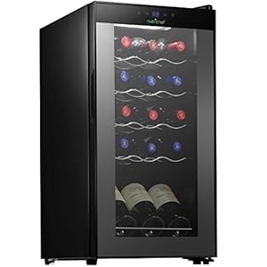 NutriChef Compressor Refrigerator White & Red Chiller Countertop Cooler-Freestanding Compact Mini Wine 15 Bottle Capacity, Digital, Glass Door, Black, Quiet Operation Fridge Touch Temperature Control