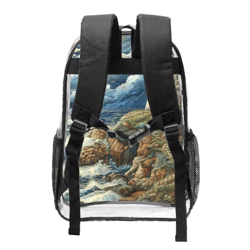 The Seaside Lighthouse Print Transparent Backpack PVC Bag Spacious Compartments Men Women Trip And Daily Use2