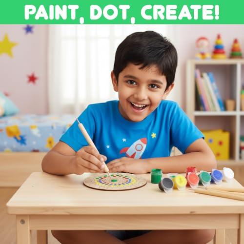 Image of Asian Hobby Crafts Mandala Dotting Art Kit for Adults & Beginners | Includes Paints, Brushes & Dotting Tools with Pre-Designed MDF Boards | Ideal for Mandala Artist & Gifting