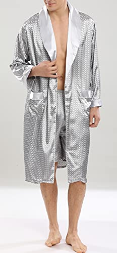 Men's Satin Robe with Shorts Silk Bath Robe Luxurious Kimono Nightgown Pajamas Bathrobes4