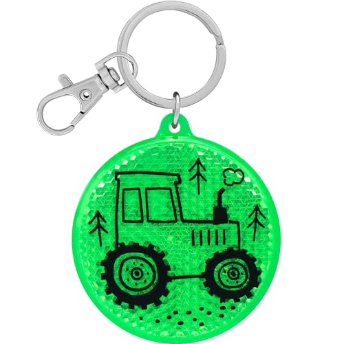 GRUSS & CO Reflektor Motiv 'Traktor' | Runder Anhänger mit Schlüsselring und Karabinerverschluss, Schlüsselanhänger auf Headercard, Reflektoranhänger | Kindergeburtstag, Geschenk, Schulstart | 70144