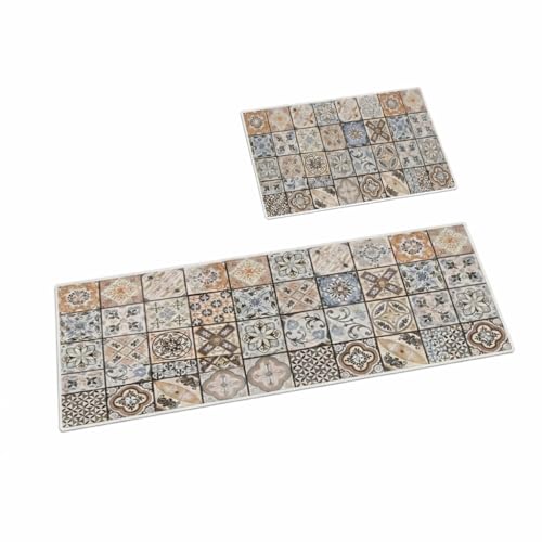 Image of HomeCloud Rectangular Kitchen Mat | Anti-Slip, Soft, Washable, Printed Designs for Floor, Kitchen & Room (6mm Thick) Pack of 2 Contain (1 Large (41 X 122 Cm) 1 Small 41 X 61 Cm) (Orange Multi)