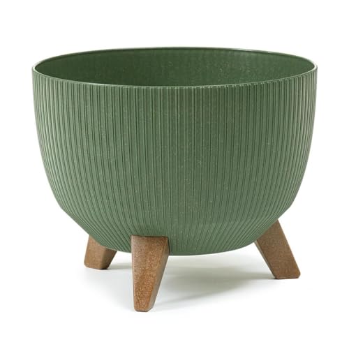 HowHomely Deko Blumentopf mit 3 Beinen Hoch 20 cm - Grün Blumenübertopf - Langlebige und Leichte Übertopf 25 cm Durchmesser