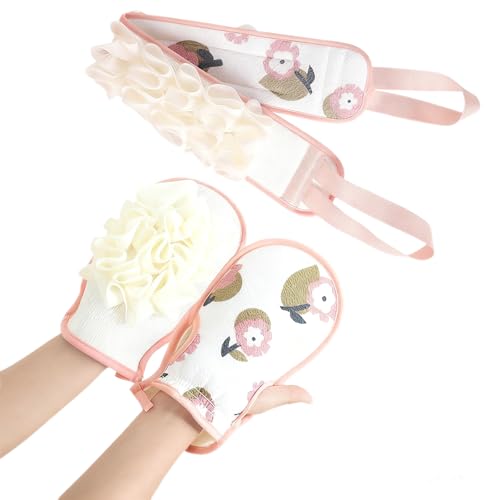 Korean Exfoliating Mitt,Exfoliating Gloves,Reversible Korean Scrub Mitt Pull Back Strip and Shower Gloves 2-in-1,Two-piece Set