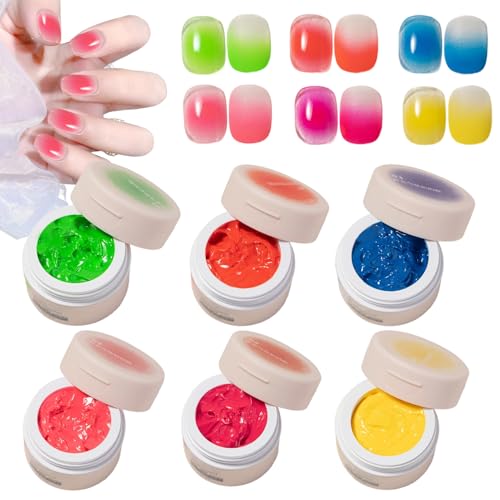 Esmalte en Gel - 6 Colores Gel Para Uñas Con Esponja Pintura Esmaltado,Esmaltes de Manicura Fluorescente Duraderos para Salón en Casa