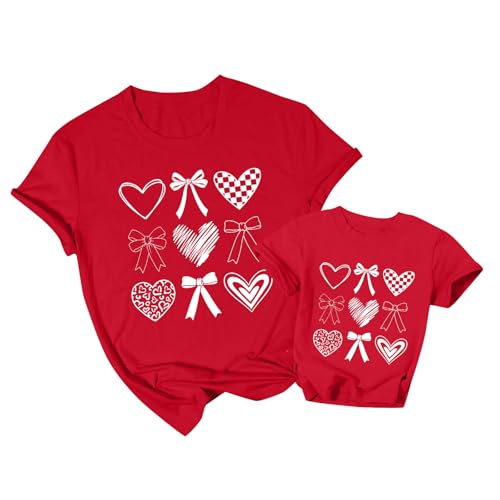Mommy and Me Valentines Outfits Mama Shirt Toddler Girls Valentines Day Shirts Heart Short Sleeve Tops Red