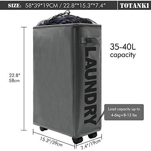 Cesto de lavanderia fina com rodinhas de 56 cm da Totanki com alça nas rodas (4 cores), cesto dobráv