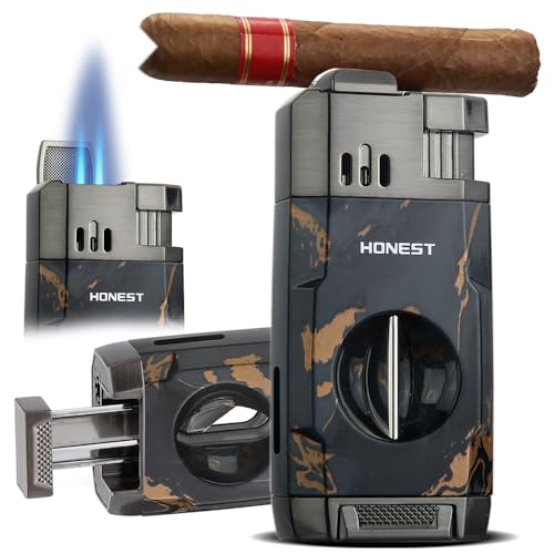 HONEST Accendino per sigari con fiamma a getto antivento, tagliasigari