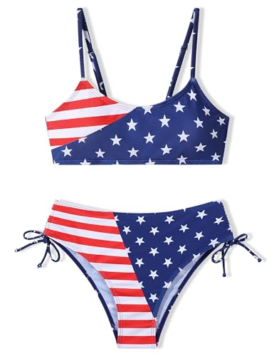 Image of Girls Swimsuits Bikini Set 2 Pieces Color Block Bikini with Adjustable Shoulder Strap Girls Bathing Suit 7-16Y