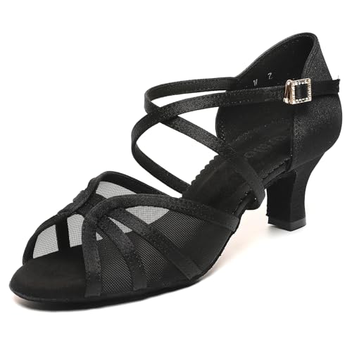 Mesh Women's Latin Dance Shoes, Salsa & Ballroom, Satin Prom Shoes with Low Heels