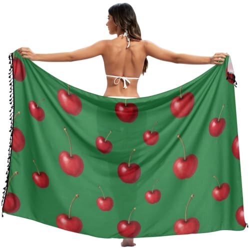 Cubierta de traje de baño para mujer con diseño de cerezas rojas 2