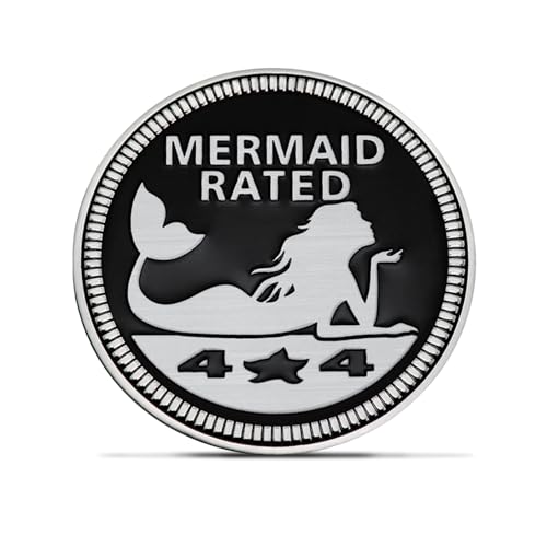 Image of Mermaid Badge Rated Car Emblem, 4 x 4 Metal Automotive Badge, 3D Metal Car Badges Round Emblem Decals, Car Exterior Emblems Badge Auto Decorations Compatible with Jeep Vehicles Trucks SUV RV
