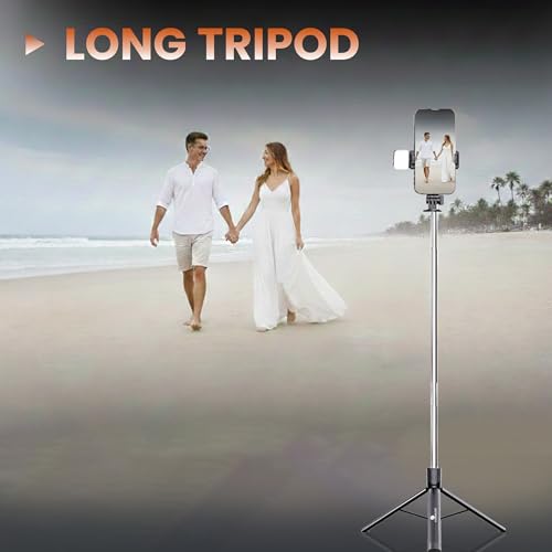 Image of Kratos K50 Selfie Stick Tripod with Light, 67 inch /170CM Reinforced Tripod for Mobile Phone,Multi-Functional Bluetooth Long Selfie Stick for Travel,Vlogging,Compatible with iPhone and All Smartphones