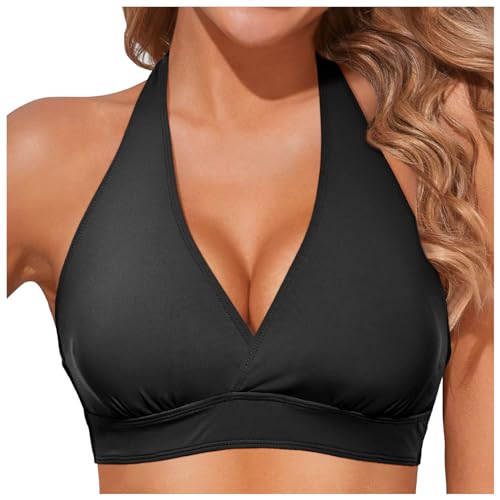 Top de Bikini para Mujer Clásico Parte Superior de Bikini con Almohadillas Extraíbles Haut con Cordones Solo Parte Superior Completa Pecho Grande Relleno Diseño Cómodo Playa o Piscina