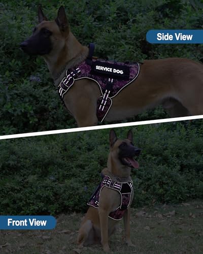 Image of PETNANNY Tactical Dog Harness - No-Pull Service Vest for Large Breeds, with Hook & Loop Patch Panel & MOLLE System M (30-50 lbs, Chest: 25-29 inch) Reflective Purple Camo