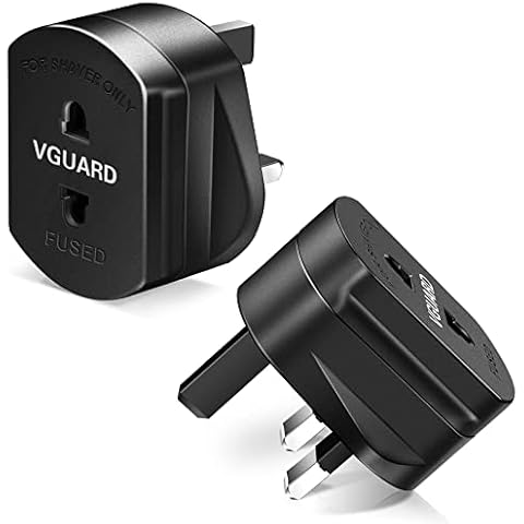 [2 Pack] UK 2 Pin to 3 Pin Shaver Plug Adaptor UK/Toothbrush Adapter Plug UK Shaver/ 1A Fuse Shaver Adaptor Charger Plug - Black Cover