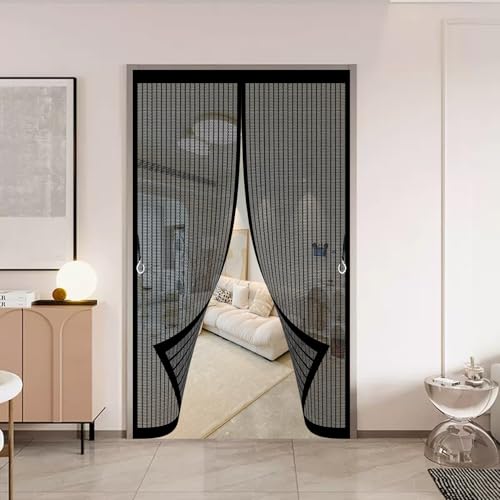 Moustiquaire de porte sans perçage avec maille fine noire
