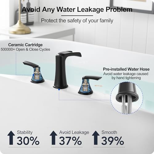 Hoigy HYBTF-07-B Roman Waterfall Bathtub Faucets, Brass High Flow Bathtub Faucet 3 Hole 6-16 Inch Widespread Black Tub Faucet Set 2 Handle, Deck Mount Filler Bath Faucet thumb #3