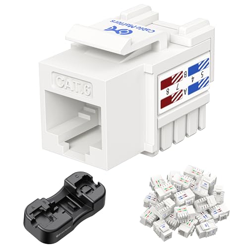 Cable Matters [UL Listed] 25-Pack 10Gbps Cat6 Keystone Jacks RJ45 Keystone Jack Ethernet Modular Jack in White with Punch-Down Stand for Patch Panel and Wall Plate