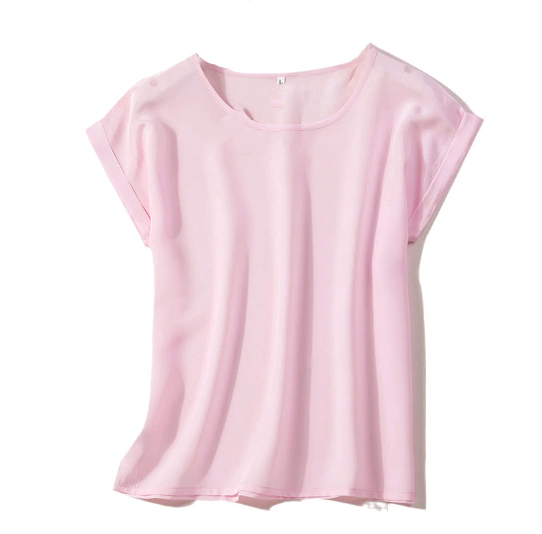 100% pura seta di gelso girocollo Top camicetta camicia manica corta Plus Size
