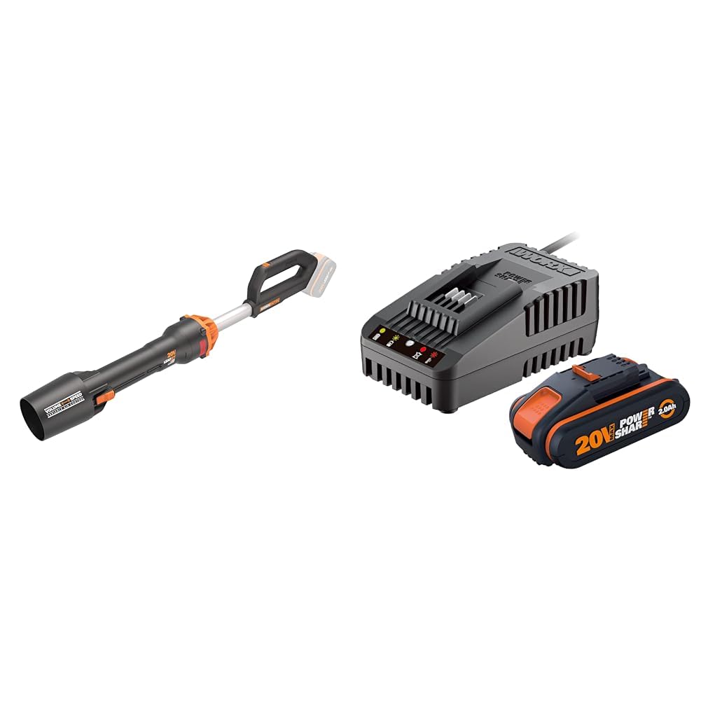 WORX Nitro - Souffleur de Feuilles mortes sans Fil - Brushless -20V-WG543E.9 & Kit de démarrage Pack Batterie et Chargeur Rapide 20V - PowerShare - WA3601