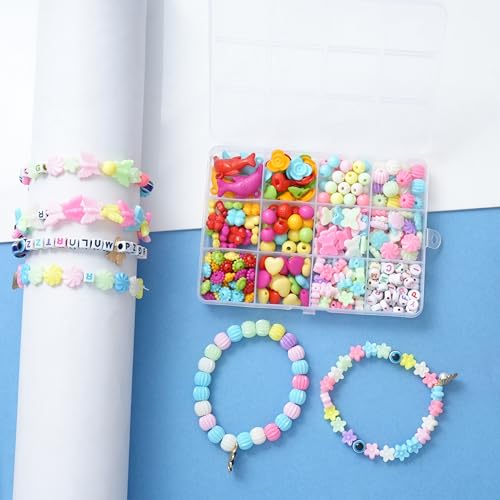 Image of Ambitieux DIY Bracelet Making Kit for Girls - 12 Types Colorful Beads with Charms, Elastic Thread, Earrings, Clasps & Rings - Jewellery Craft Kit for Kids, Birthday Return Gift, Rakhi Special Set for 2 3 4 5 6 7 8 9 10 years (Multicolor 2)