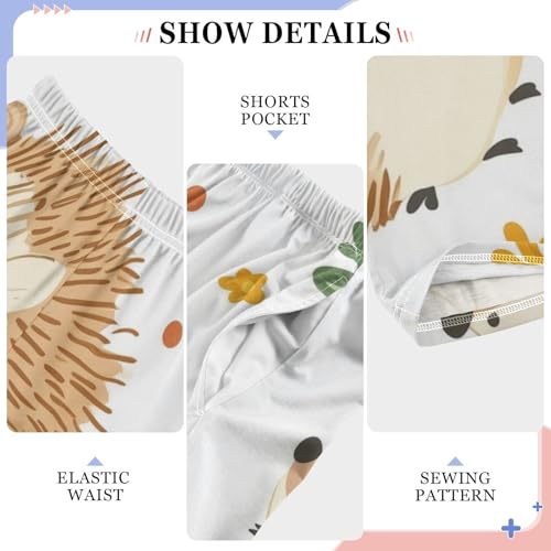 Lovely Hedgehog Florals Boys Long Pants Soft Trousers Elastic Waist Kids Lounge Bottoms with Pockets S-XL4