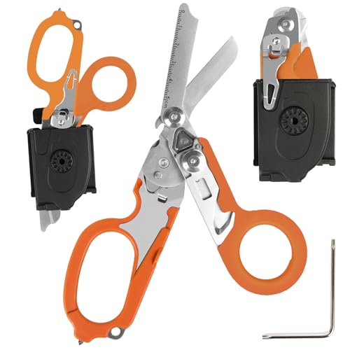 Tijeras de trauma plegables multifuncionales 6 en 1, con fundas de cuero compatibles, tijeras de respuesta de emergencia, herramientas de rescate de campamento al aire libre