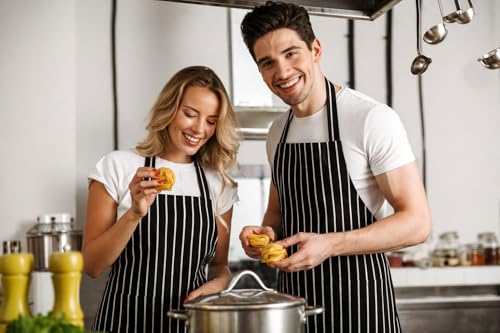 Image of 100% Cotton Cooking kitchen Apron for Women and Men chef apron With adjustable neckstrap and ties with center pocket with strong and durable cotton apron