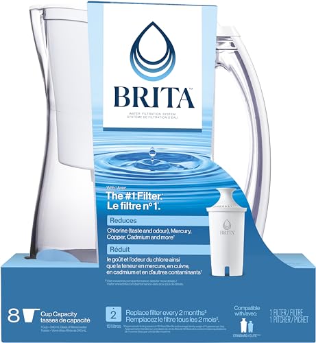 Image of Brita Medium 8 Cup Water Filter Pitcher with 1 Standard Filter, BPA Free - Marina, White