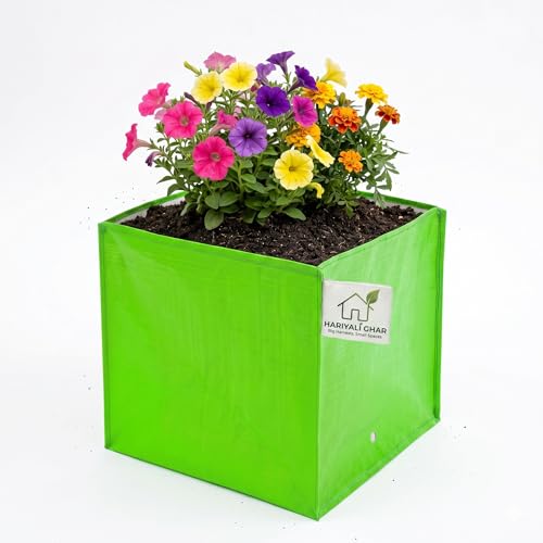 Image of Heavy Duty 260 GSM HDPE Pyramid Grow Bags 10x10x10 Inch, UV Protected Green Planting Bags for Terrace Kitchen Gardening Pack of 2