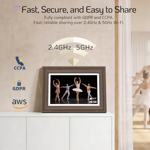 Image of NexFoto 10.1 inch Wood Digital Picture Frame, 64GB WiFi Electronic Photo Frame HD Touchscreen, Add Pics from Google Photos, Share Photos /Videos via App /USB, Gift for Mom /Birthday /Grandparents, Walnut