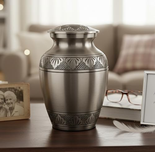 eSplanade Brass Cremation Urn & Burial Urn - Metal Memorial Jar & Container with Steel Lid