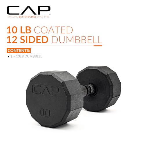 Image of CAP Rubber Coated Dumbbell Weights, Free Weights for Home Gym Strength Training, Anti-Roll Hex Dumbbells with Black, Chrome & Comfort Grip Handles, Singles