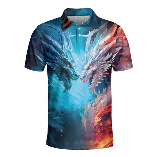 Men's Dragon Polo Shirts -Magical Animal Mens Polo Shirts Short Sleeve Dry Fit Moisture Wicking Series 10