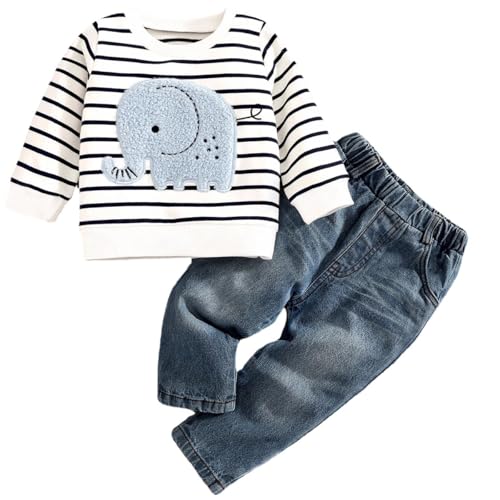 LUVCES Abbigliamento Bambino Set Manica Lunga a Righe Ricamo di