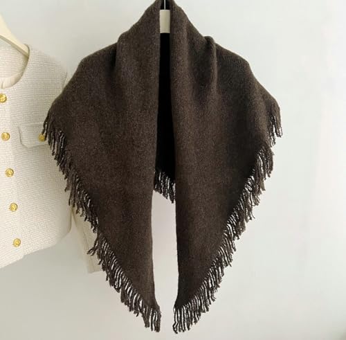 Hycurey Fall Winter Shawl Wrap Fashion Wool Solid Color Tassel Triangle Women's Warm Neck Protection Casual Poncho Top Scarf3