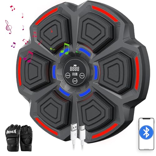 Music Boxing Machine para adultos, máquina eletrónica boxe musical LED parede Smart Boxing Target para adultos e crianças, compatível com Bluetooth, 9 modos de velocidade com luvas de boxe